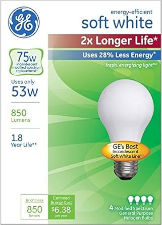 GE Lighting 70335 Halogen Light Bulb Soft White 4-Pack