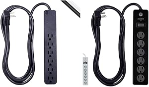 GE Power Strip 6 Outlets 8ft Flat Plug Surge Protector