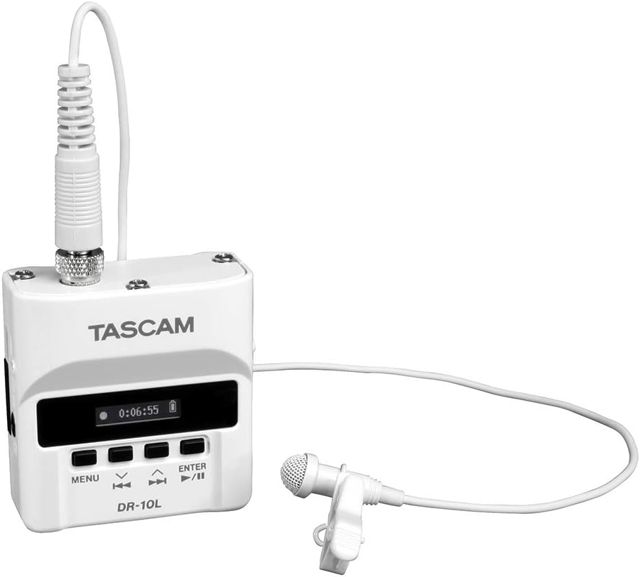 Tascam DR-10LW Digital Audio Recorder Lavalier Mic White