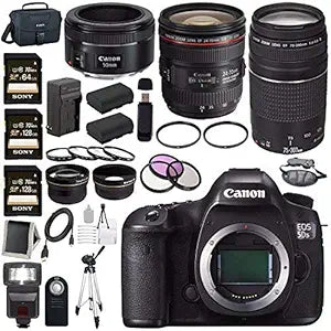 Canon 0582C002 EOS 5DS R DSLR Camera Bundle - 24-70mm, 75-300mm, 50mm