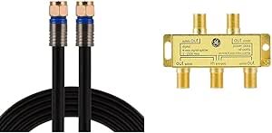 GE RG6 Coaxial Cable 50ft with 4-Way Splitter — main product image