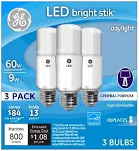 GE 63592 Bright Stik 9W Daylight LED Bulb 3-Pack