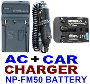 Neewer 90001403 AC Car Adapter Charger NP-FM50 Battery