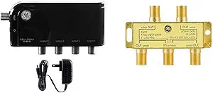 GE 34479 4-Way TV Antenna Amplifier Splitter — main product image