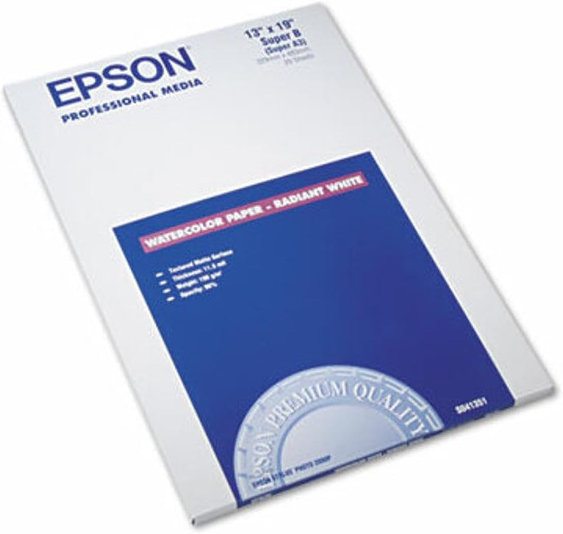 Epson S041351 Watercolor Paper Radiant White 13x19 - 20 Sheets