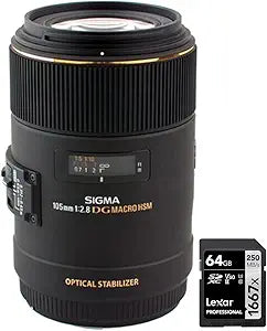 Sigma E10SG105F28OSNA 105mm Macro Nikon Lens + 64GB SD