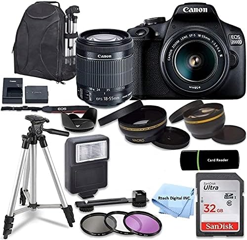 Canon 2000D Rebel T7 DSLR Camera 18-55mm Lens Kit (Renewed)