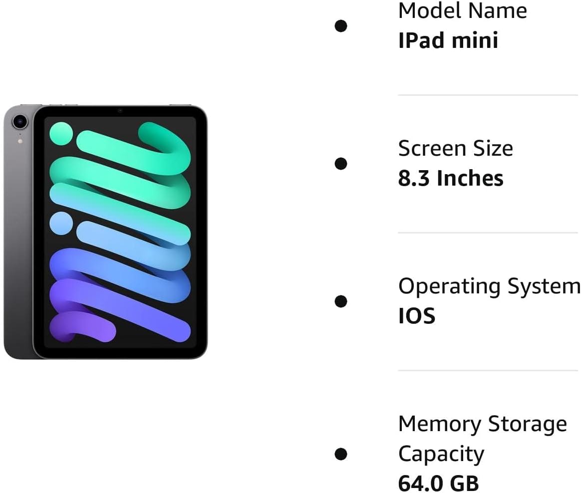 Apple MK7M3LL/A iPad Mini 6 64GB Space Gray (Renewed)