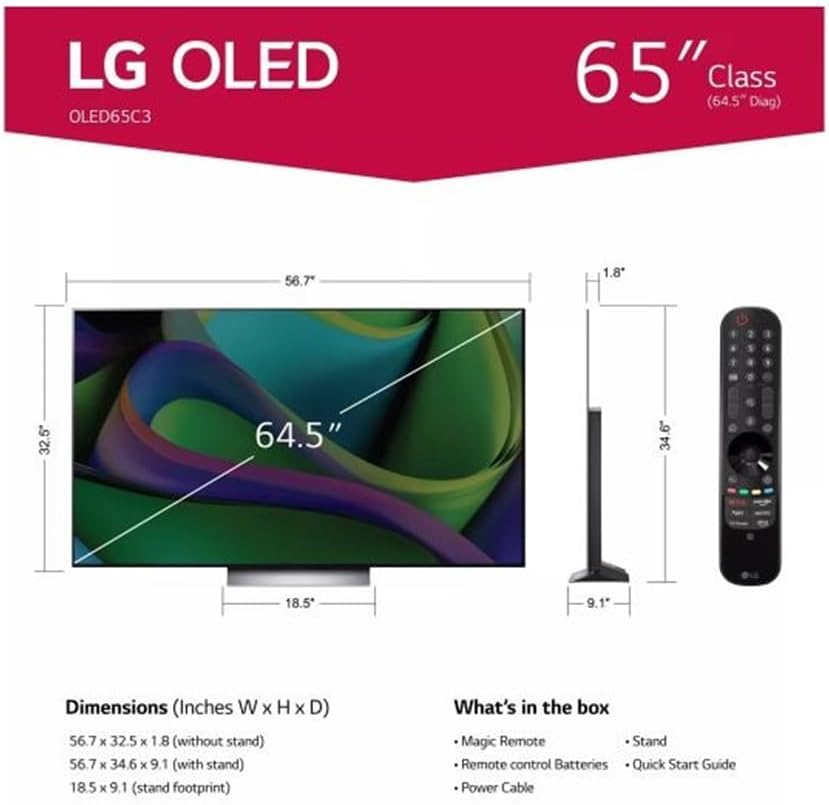 LG C3 OLED65C3AUA 65-Inch 4K Smart OLED evo TV (Renewed)
