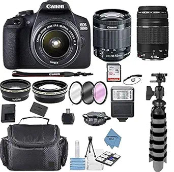 Canon EOS 2000D Rebel T7 Kit 18-55mm + 75-300mm Bundle