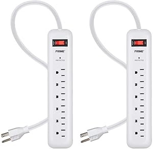 Monoprice 127851 6 Outlet Surge Protector Power Strip - 1.5ft Cord (2 Pack)