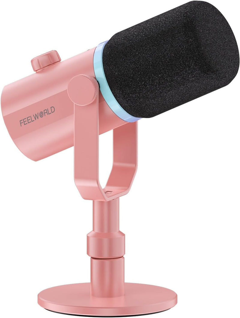 FEELWORLD PM1 Dynamic XLR USB Podcast Microphone Pink — main product image