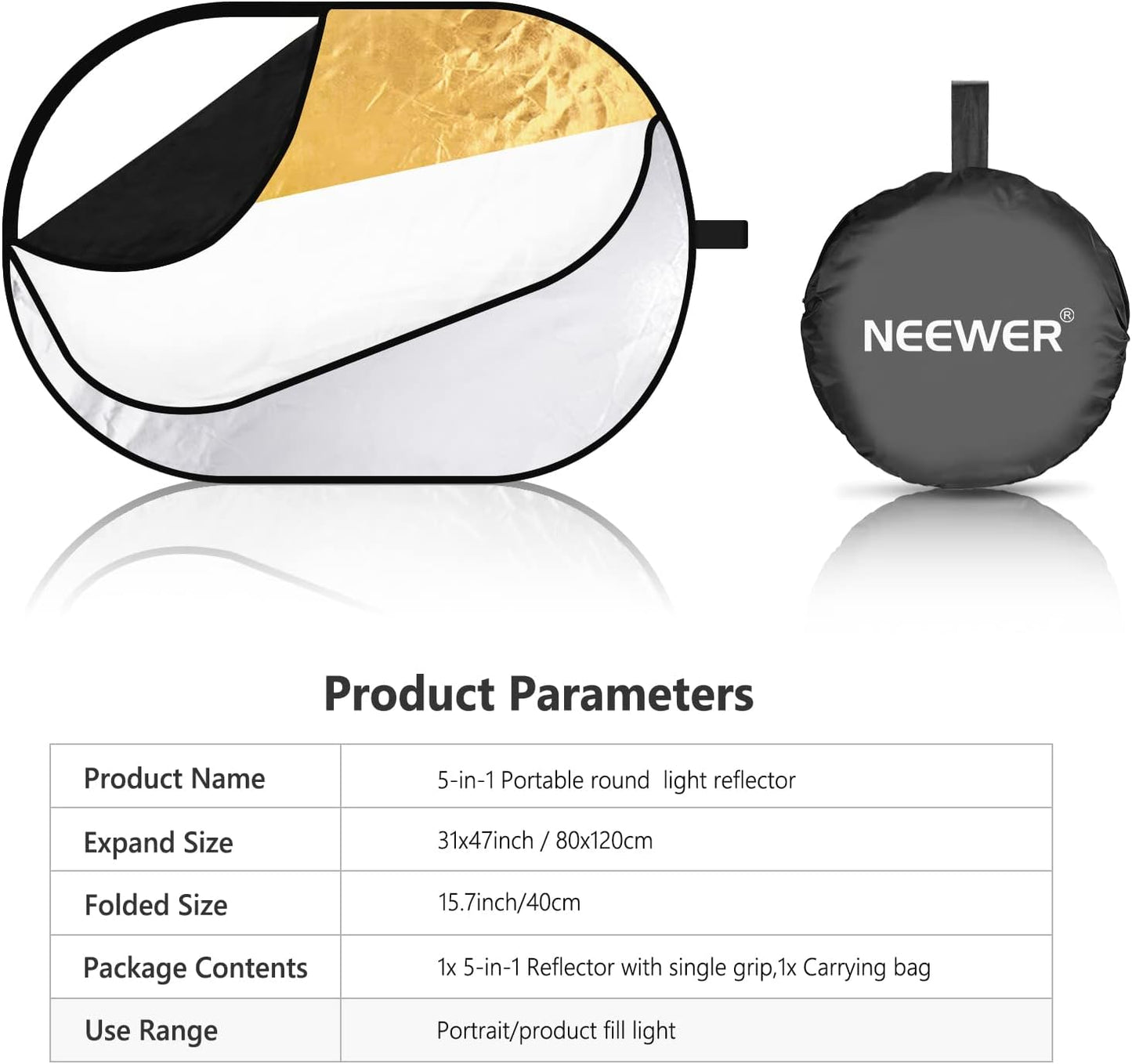 Neewer 10071555 5-in-1 31"x47" Photography Reflector