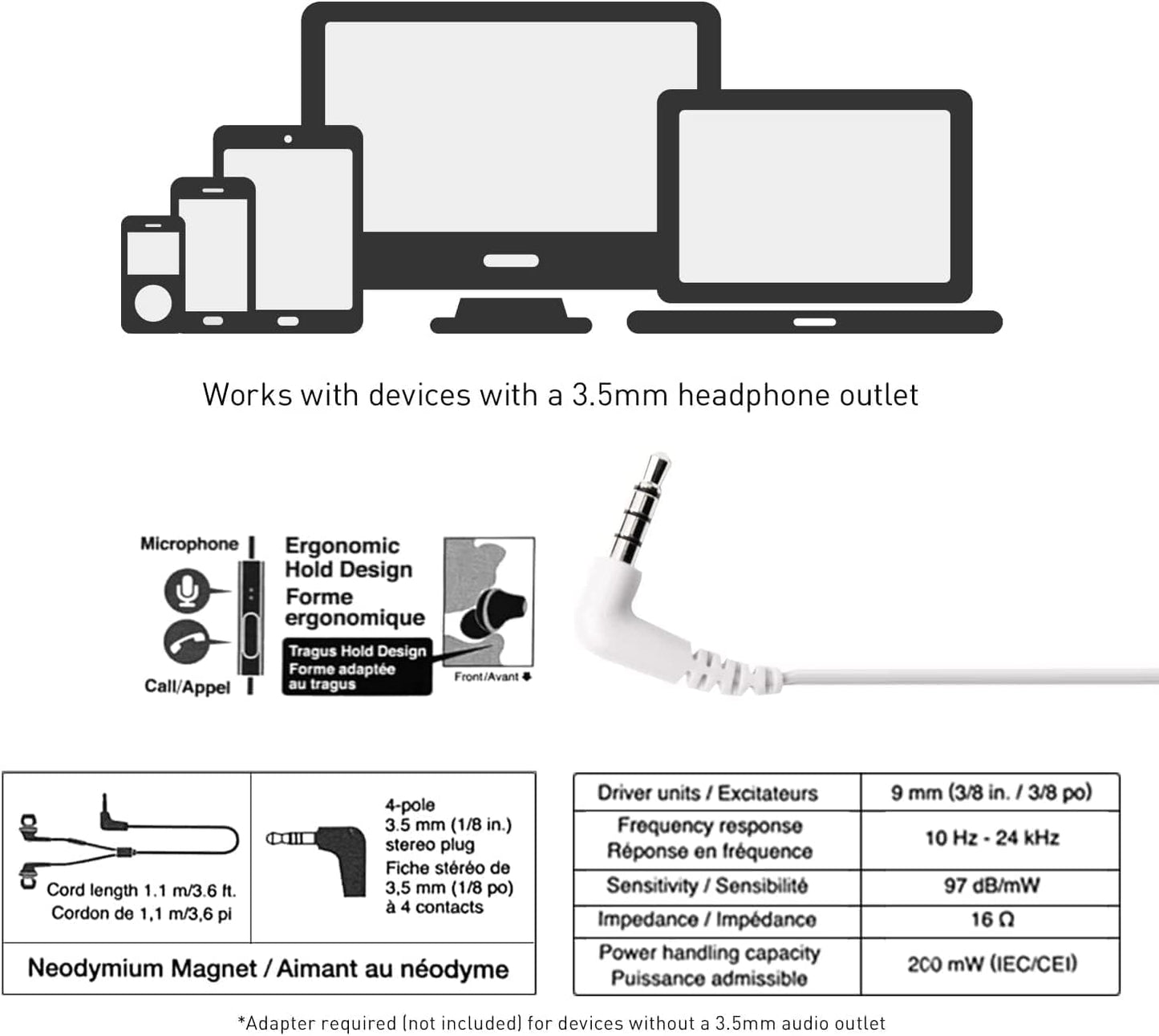 Panasonic RP-TCM125-N ErgoFit Wired Earbuds with Mic