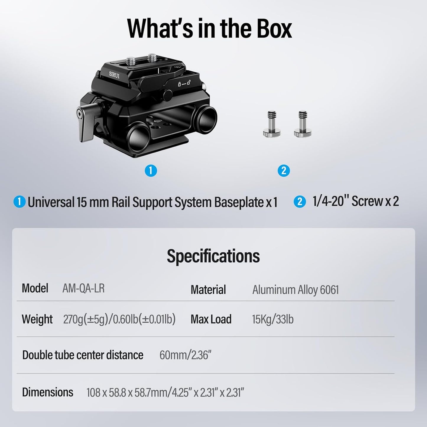 Sirui AM-QA-LR 15mm Rail System with QR Plate