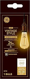 GE 93129848 Vintage Style Amber LED Edison Bulb