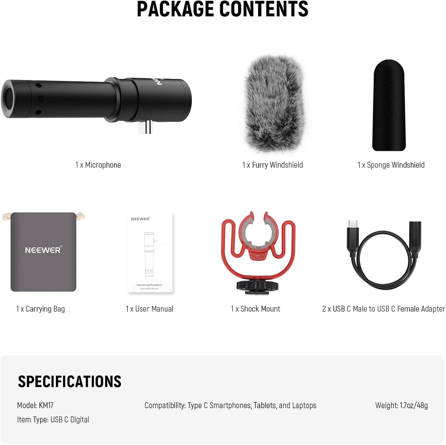 Neewer KM17 Pro USB C Microphone - Phone/Camera Vlog Mic