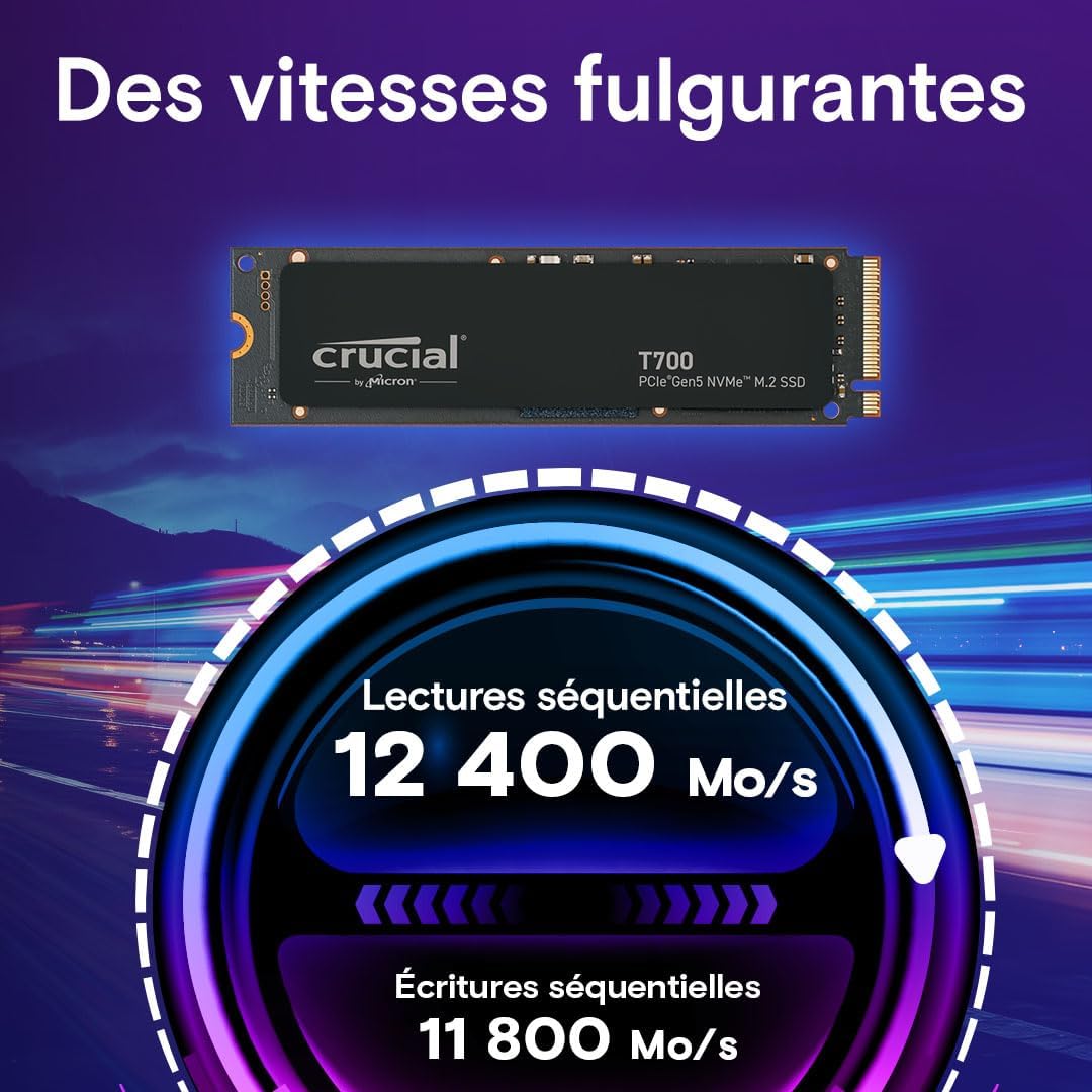 Crucial T700 1TB Gen5 NVMe SSD - 11700 MB/s, DirectStorage