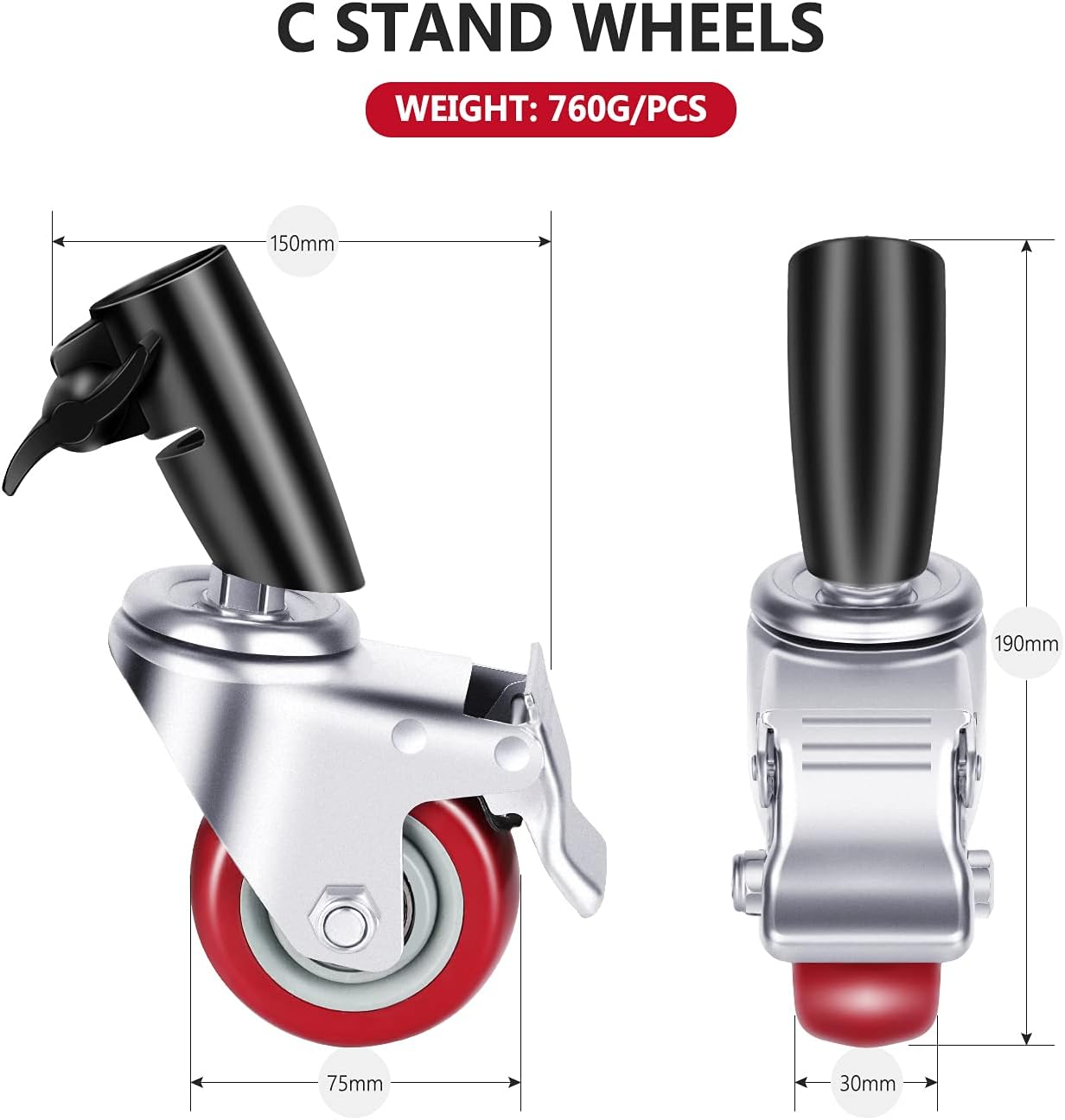 Neewer 10098283 Swivel Castor Wheels for C Stand