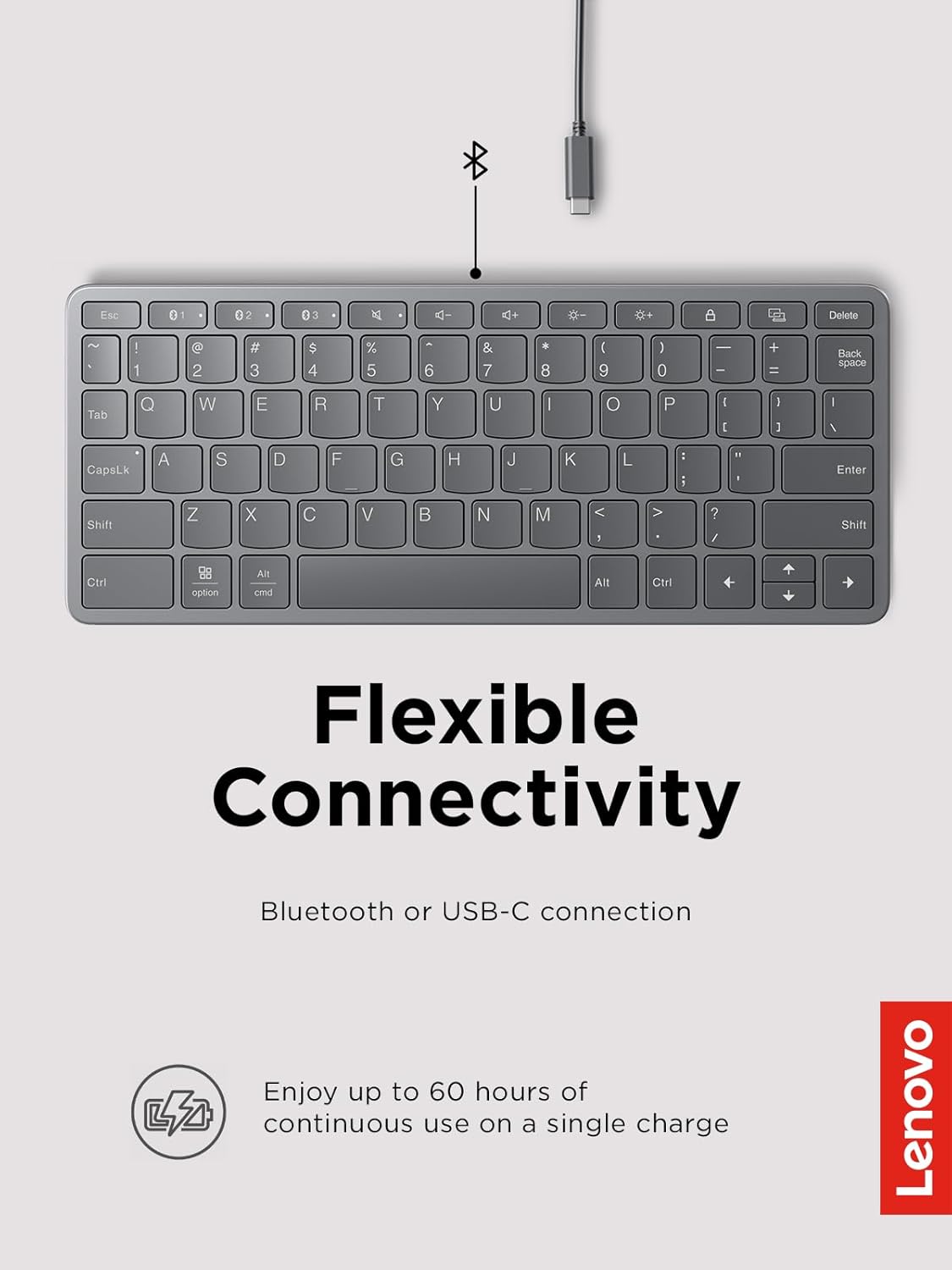 Lenovo b1859c8d Multi-Device Bluetooth Keyboard - Iron Grey