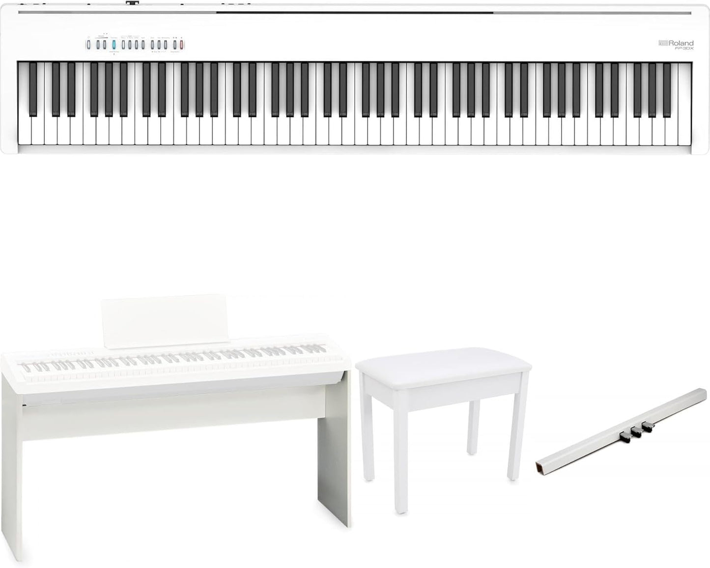 Roland FP-30X Digital Piano with Speakers White Home Bundle