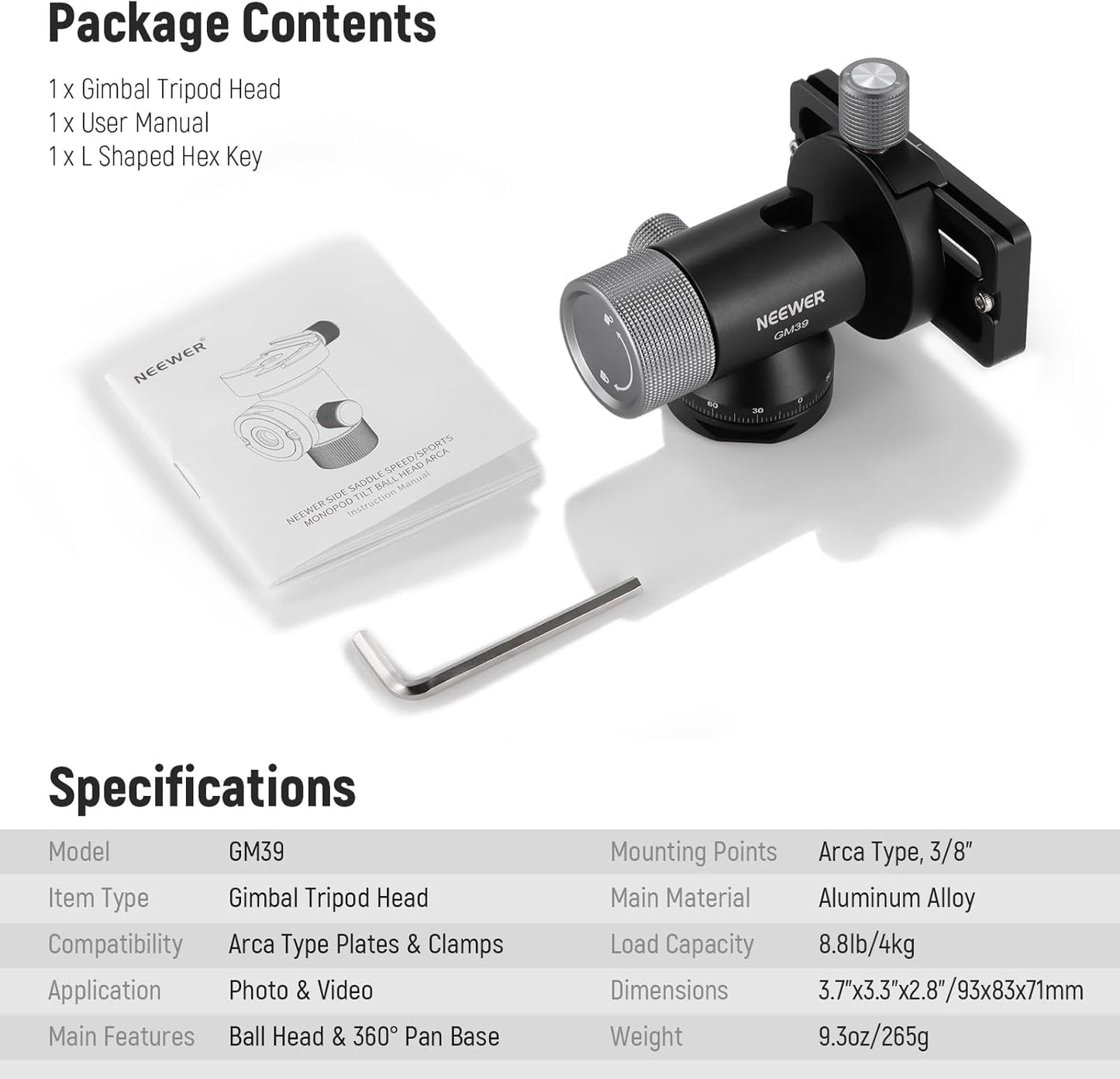 Neewer 10104457 Monopod Gimbal Head with QR Clamp