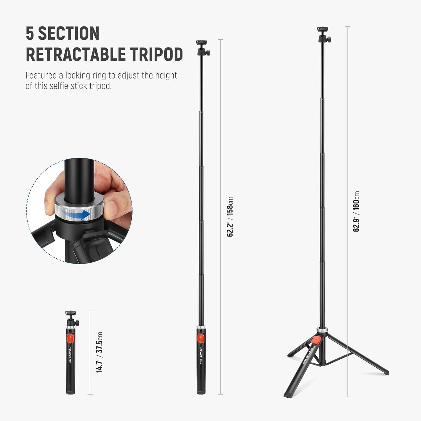Neewer 10104103 62.9" Phone/Camera Tripod with Remote