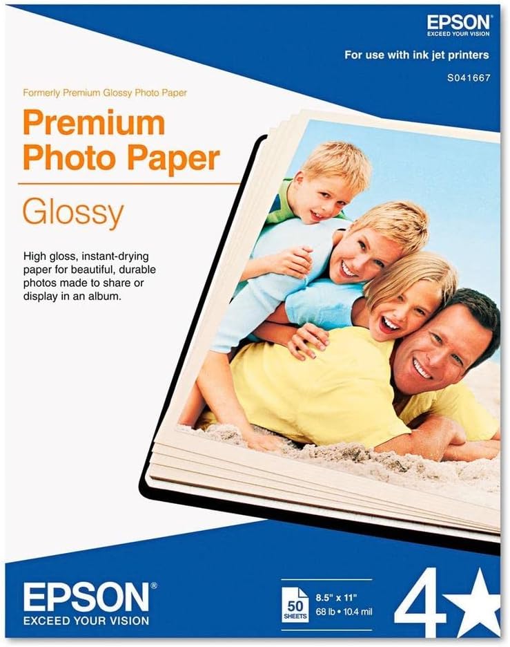 Epson S041667 Premium Glossy Photo Paper 8.5x11 50 Sheets — main product image