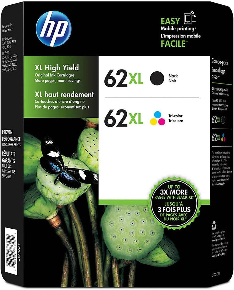 HP 62XL High Yield Black Tri-Color Ink Cartridges — main product image