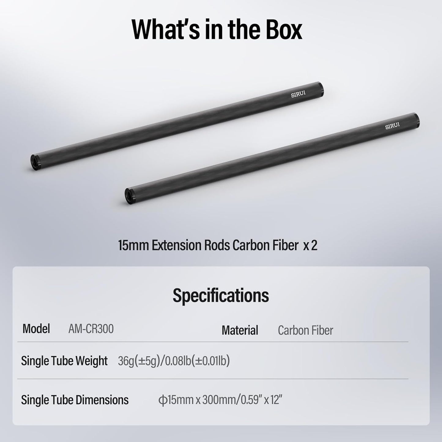 Sirui AM-CR300 15mm Carbon Fiber Rods 12inch Camera Rail
