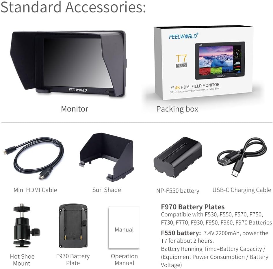 FEELWORLD T7 PLUS 7 Inch 4K HDMI Camera Field Monitor