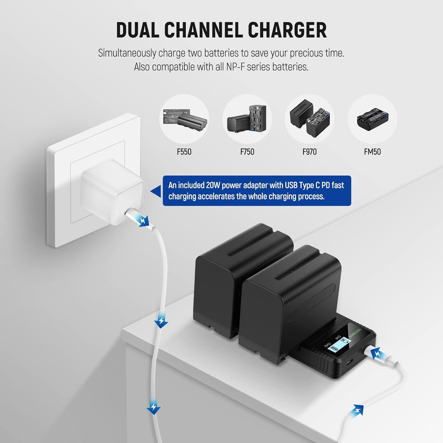 Neewer NW-F970 Battery 2-Pack Charger Set