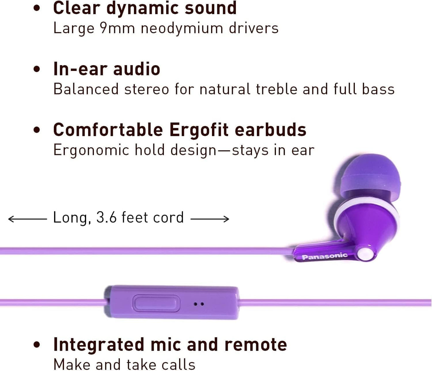 Panasonic RP-TCM125-V ErgoFit Purple Wired Earbuds Mic