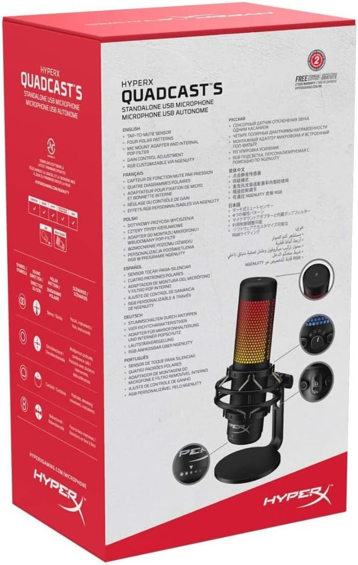HyperX HMIQ1S-XX-RG-G-B/4P5P7AA-B QuadCast S RGB USB Microphone Renewed