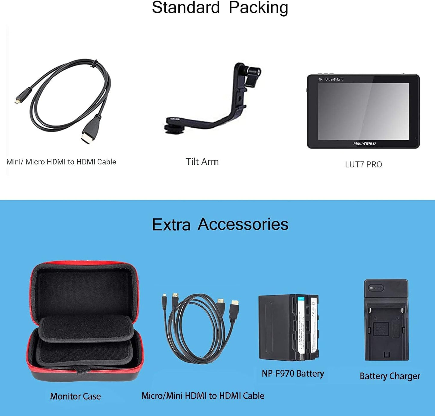 FEELWORLD LUT7 PRO+NP-F970 7" 2200nits Camera Field Monitor Bundle