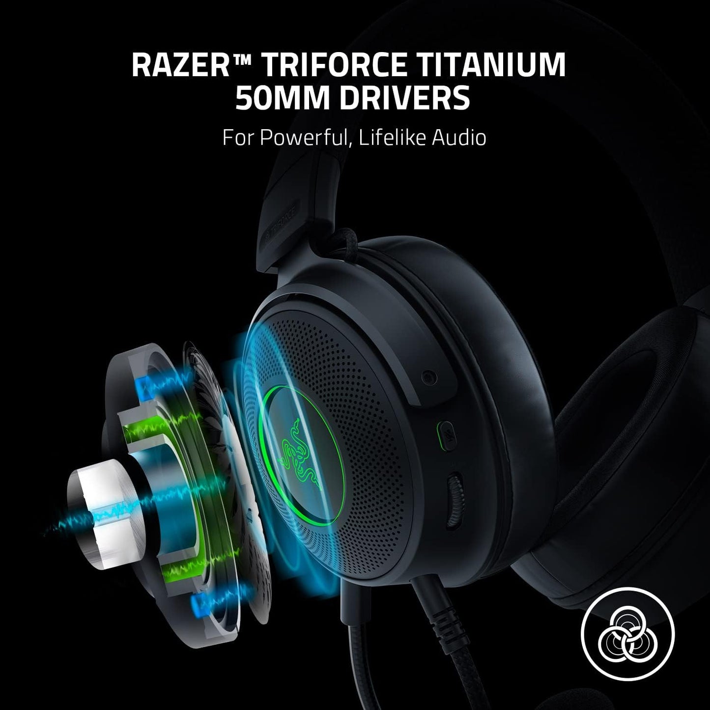Razer Kraken V3 USB Gaming Headset - TriForce Drivers (Renewed)