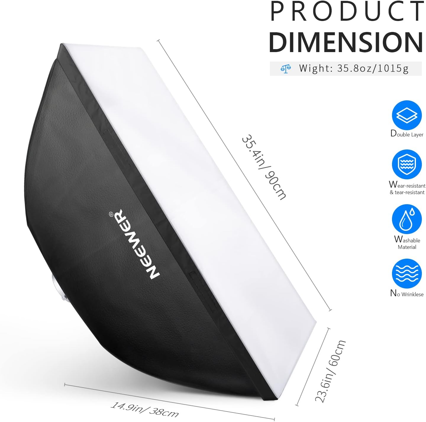 Neewer 24”x35” Rectangular Softbox - Bowens Mount Studio Lighting