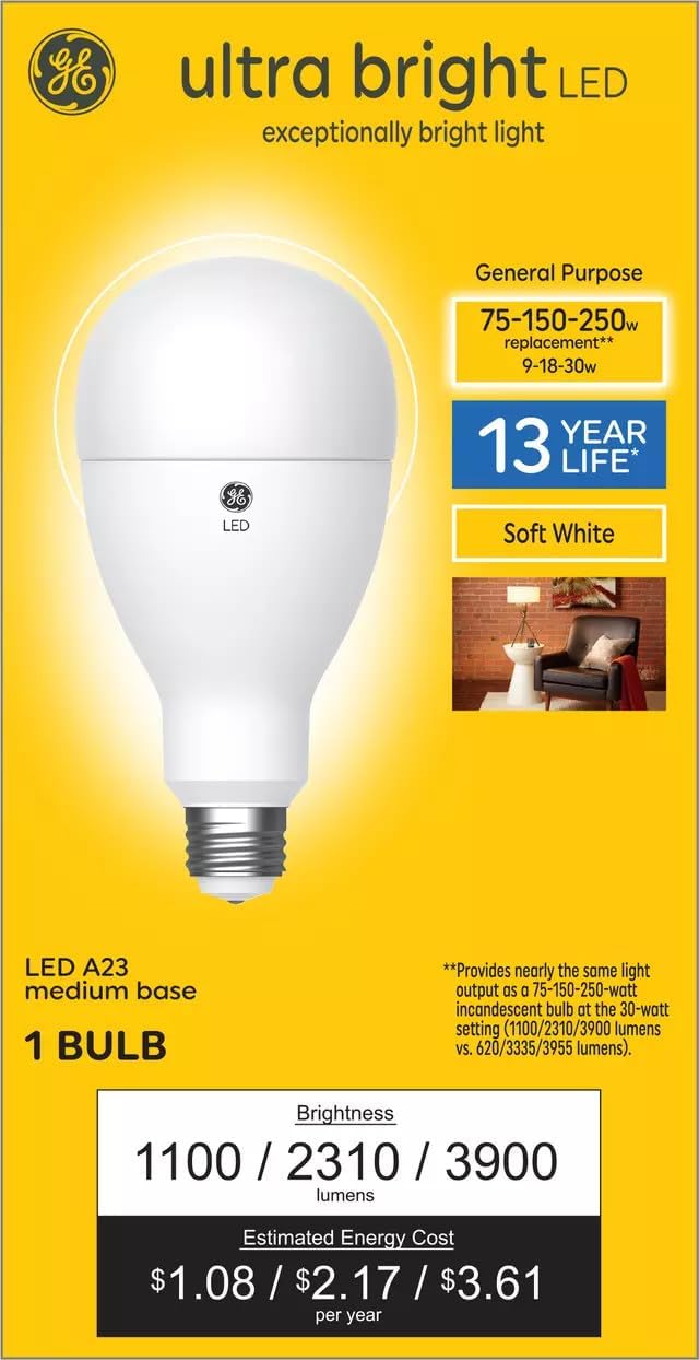 GE Ultra Bright LED 3-Way Bulb 75/150/250W Soft White — main product image
