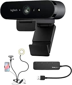 Logitech Brio Ultra HD Webcam Bundle Ring Light USB Hub