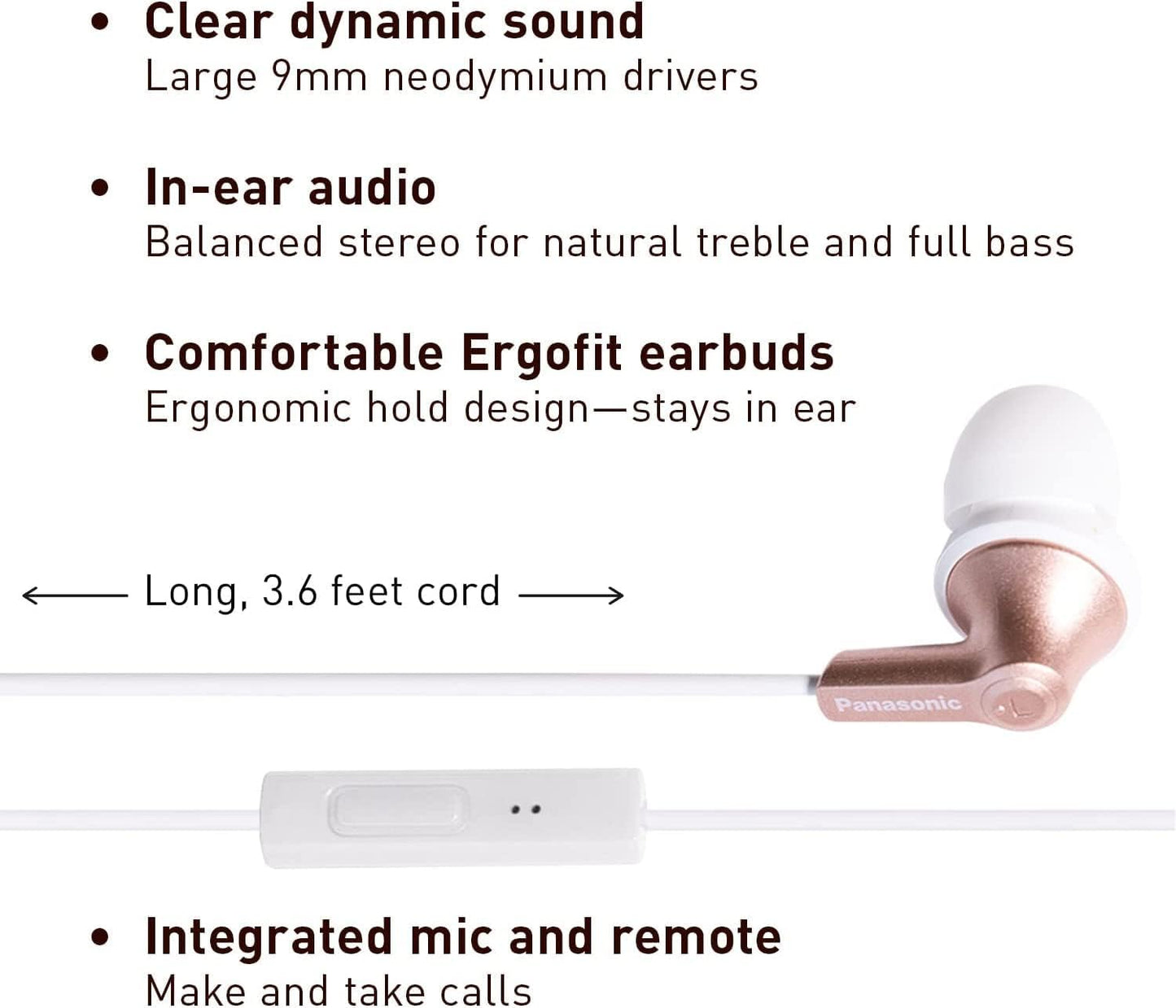 Panasonic RP-TCM125-N ErgoFit Wired Earbuds with Mic