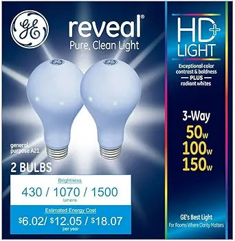 GE 84272 HD Reveal 3-Way Light Bulb 6 Pack