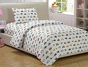 K&M Kids Twin Sheet Set Police Cars Trucks Airplanes — main product image