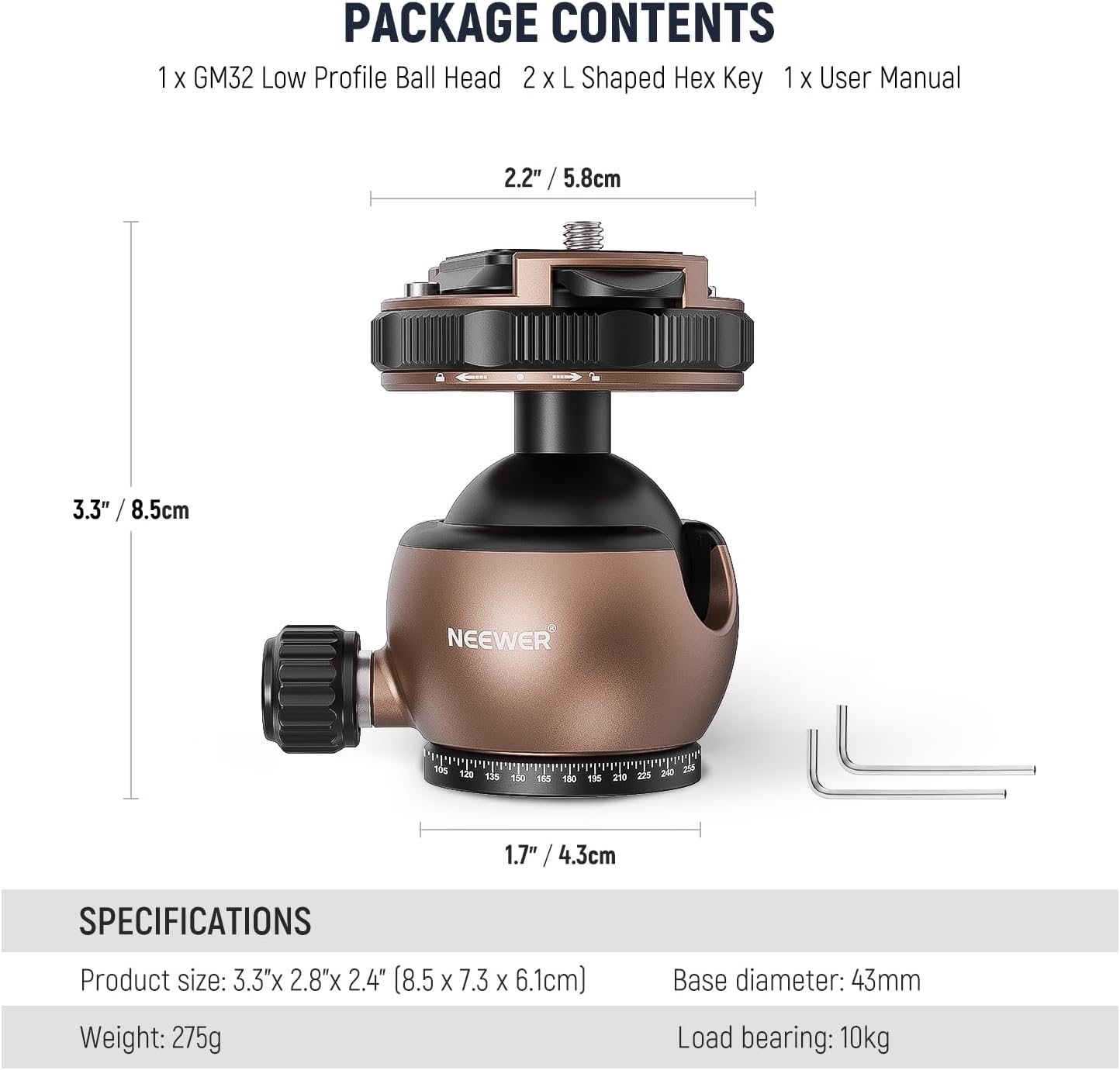 Neewer GM32 Low Profile Tripod Ball Head 22lb Load