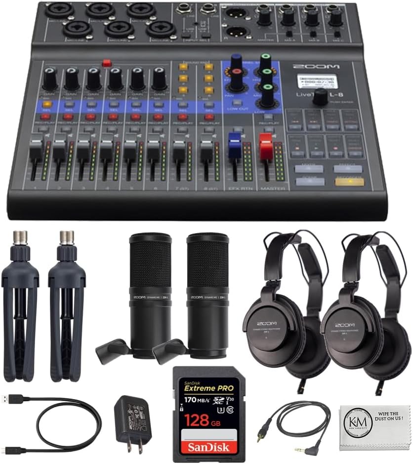 Zoom LiveTrak L-8 Portable Mixer & Podcast Bundle