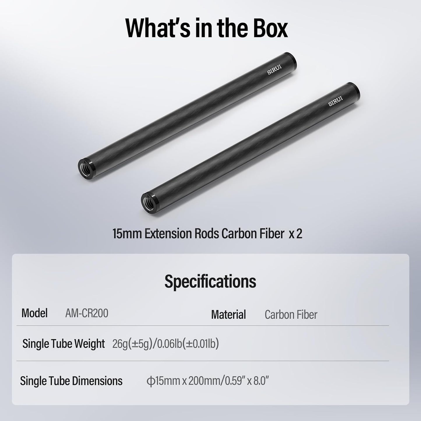 Sirui AM-CR200 15mm Carbon Fiber Camera Rail Rods, 8 inch (2-Pack)