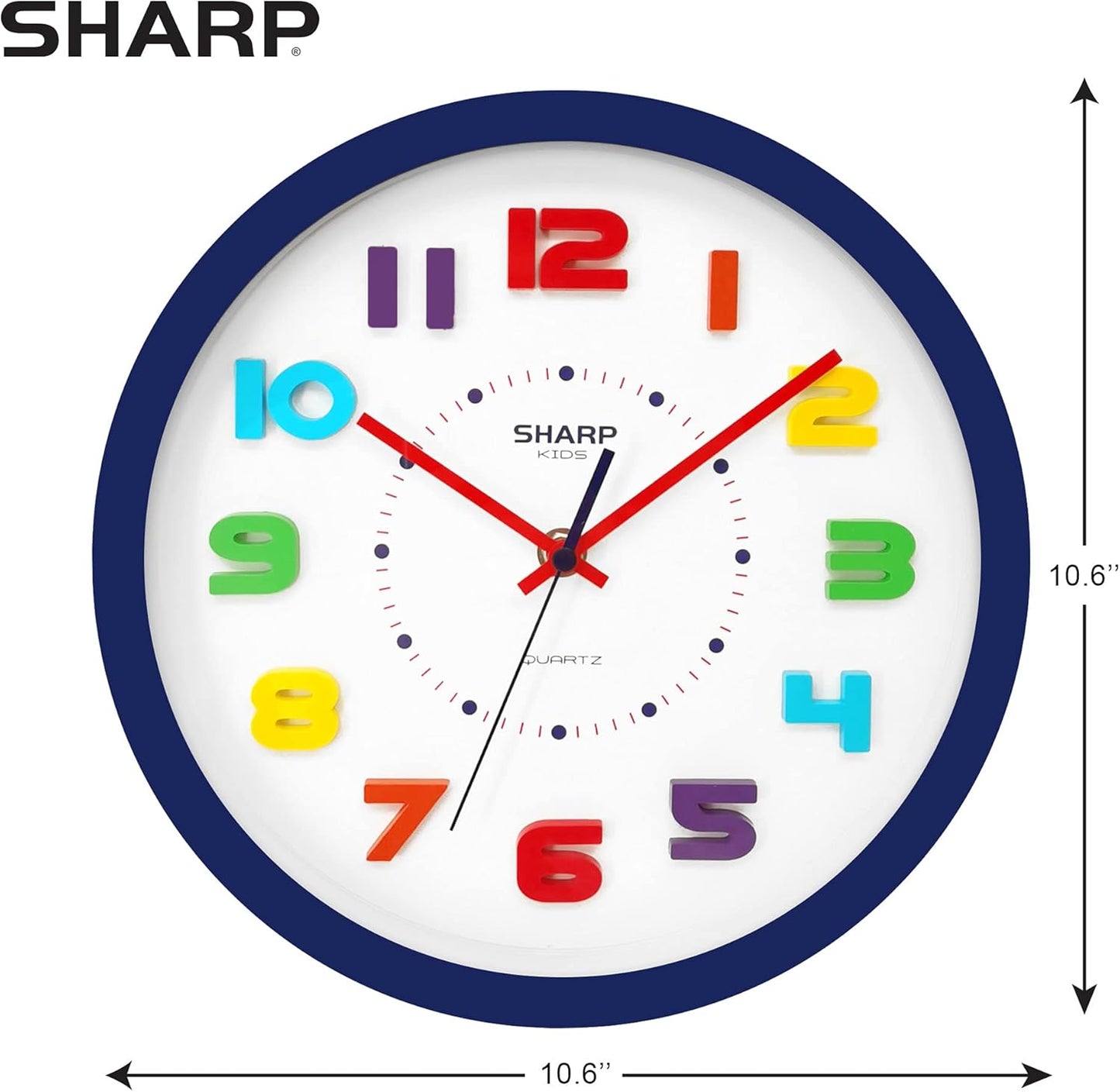 Sharp Colorful Kids Wall Clock 10-Inch Silent