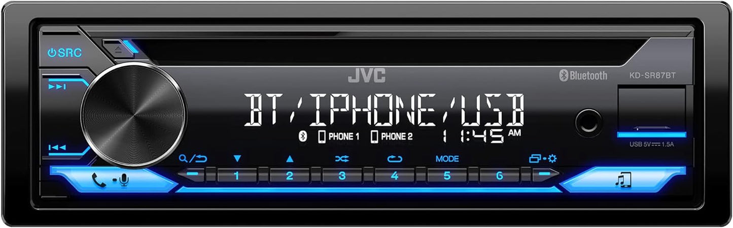JVC KD-SR87BT Bluetooth CD Car Stereo Receiver - USB, 13-Band EQ