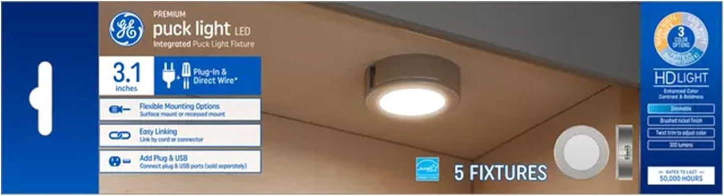 GE LED Puck Lights Dimmable Under Cabinet Lighting - 5 Pack