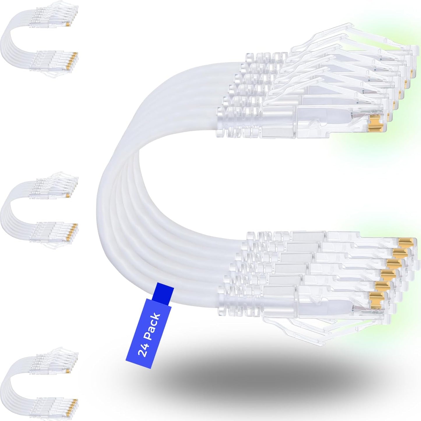 Rapink Patch Cables Cat6/ Cat6a 5ft (24 Pack) Slim, Cat6a Ethernet Patch Cable 10G Support, Snagless Cat 6 Patch Cable for Patch Panel to Switch, Flexiable Cat6 Ethernet Cable White