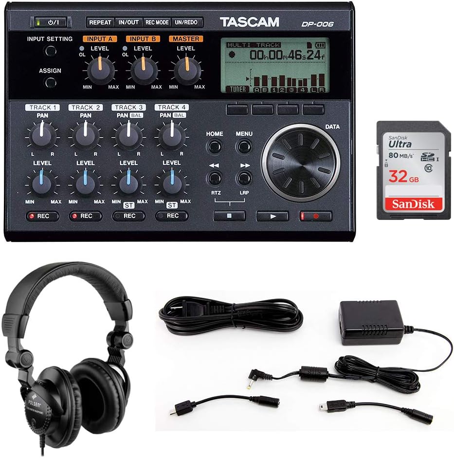 Tascam DP-008EX 6-Track Pocketstudio Recording Bundle
